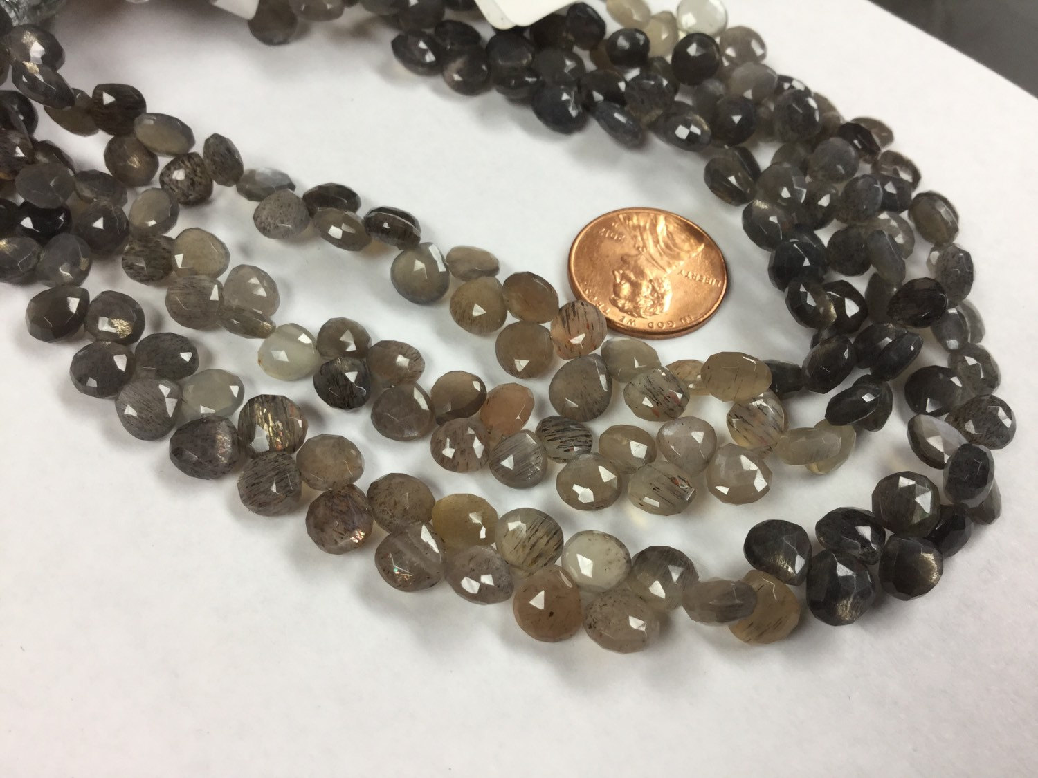Moss Light GreyBrown Moonstone Hearts Faceted