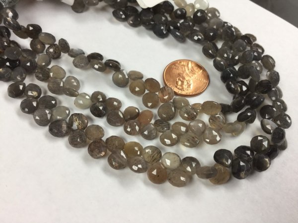 Moss Light Grey/Brown Moonstone Hearts Faceted