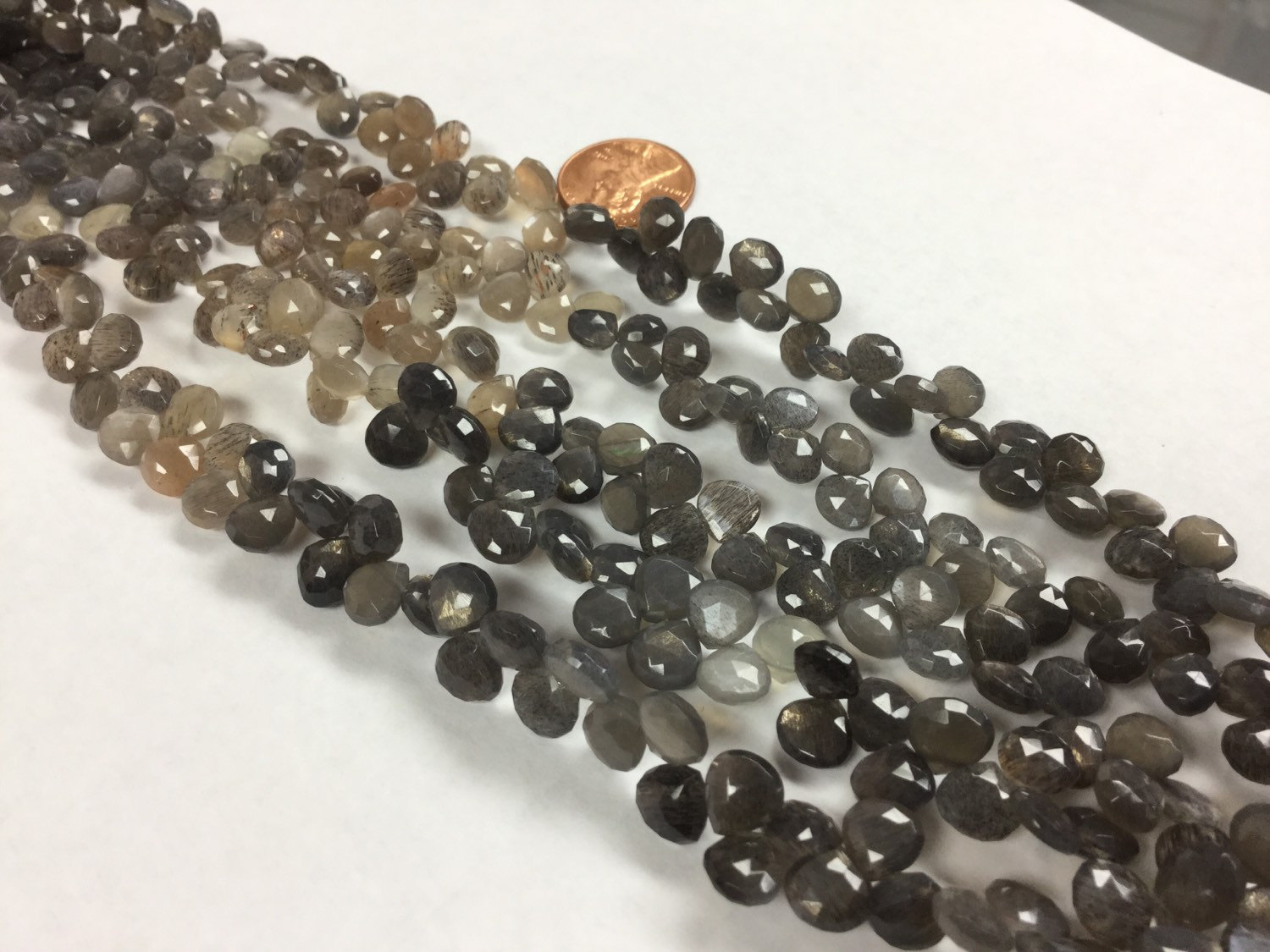 Moss Light GreyBrown Moonstone Hearts Faceted