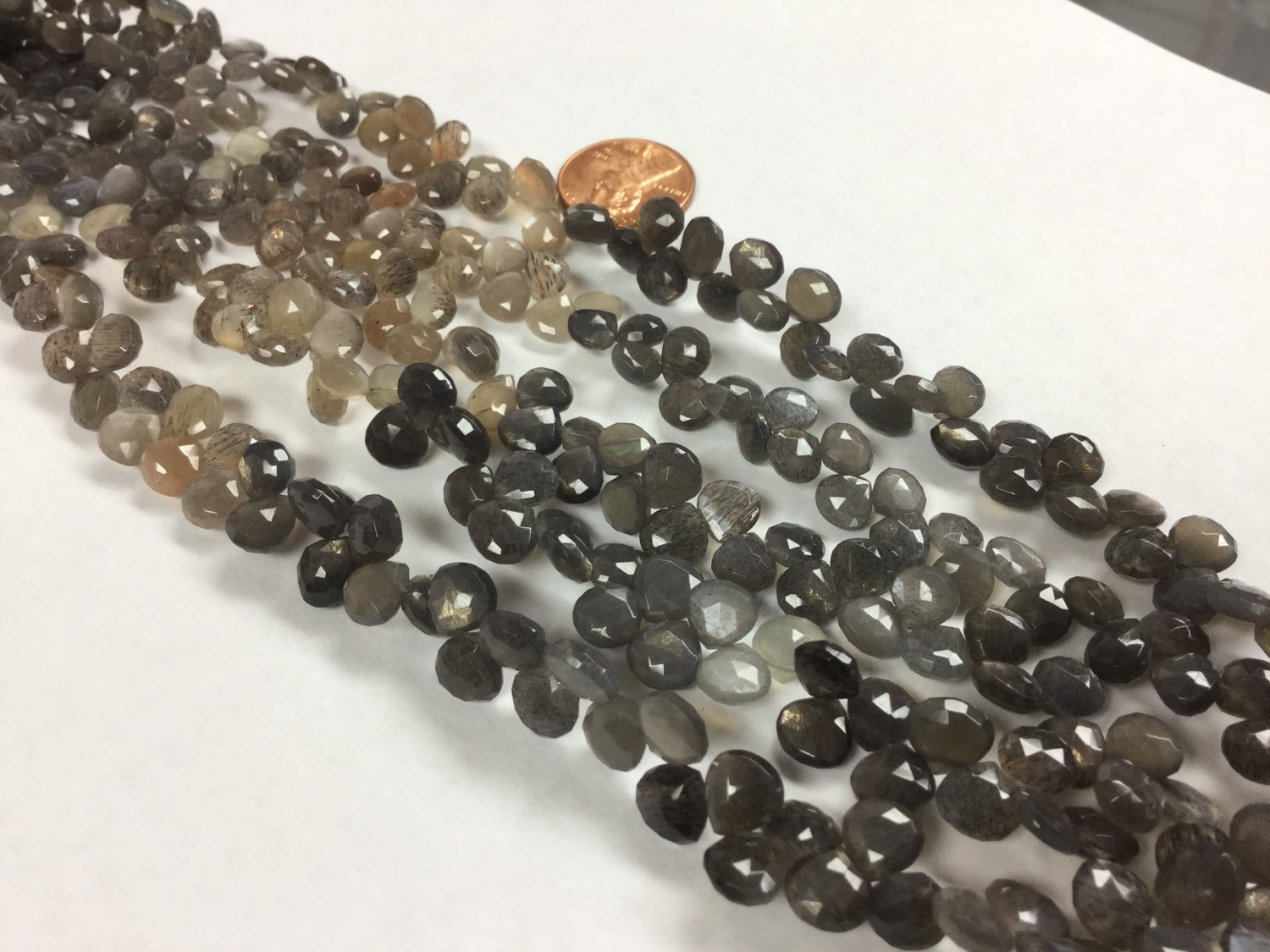 Moss Light Grey/Brown Moonstone Hearts Faceted