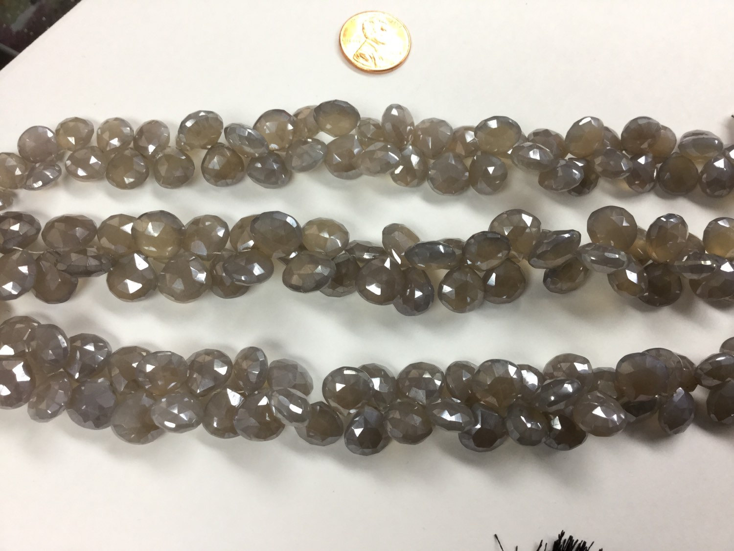 Mystic Gray Moonstone Hearts Faceted