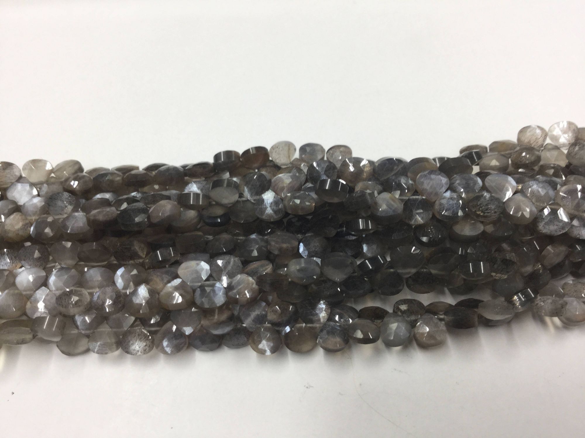 Mystic Grey Moonstone Hearts Faceted