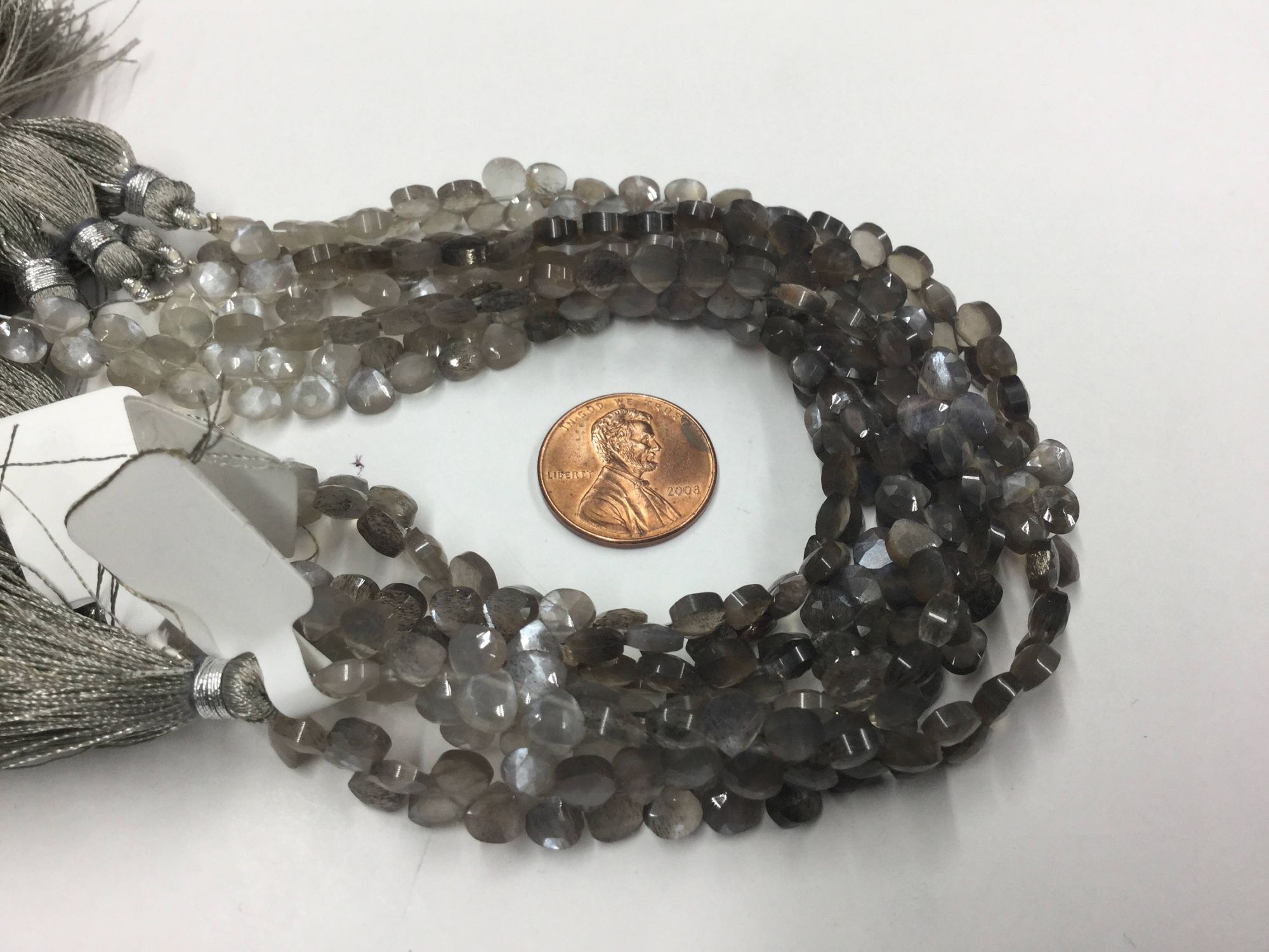Mystic Grey Moonstone Hearts Faceted