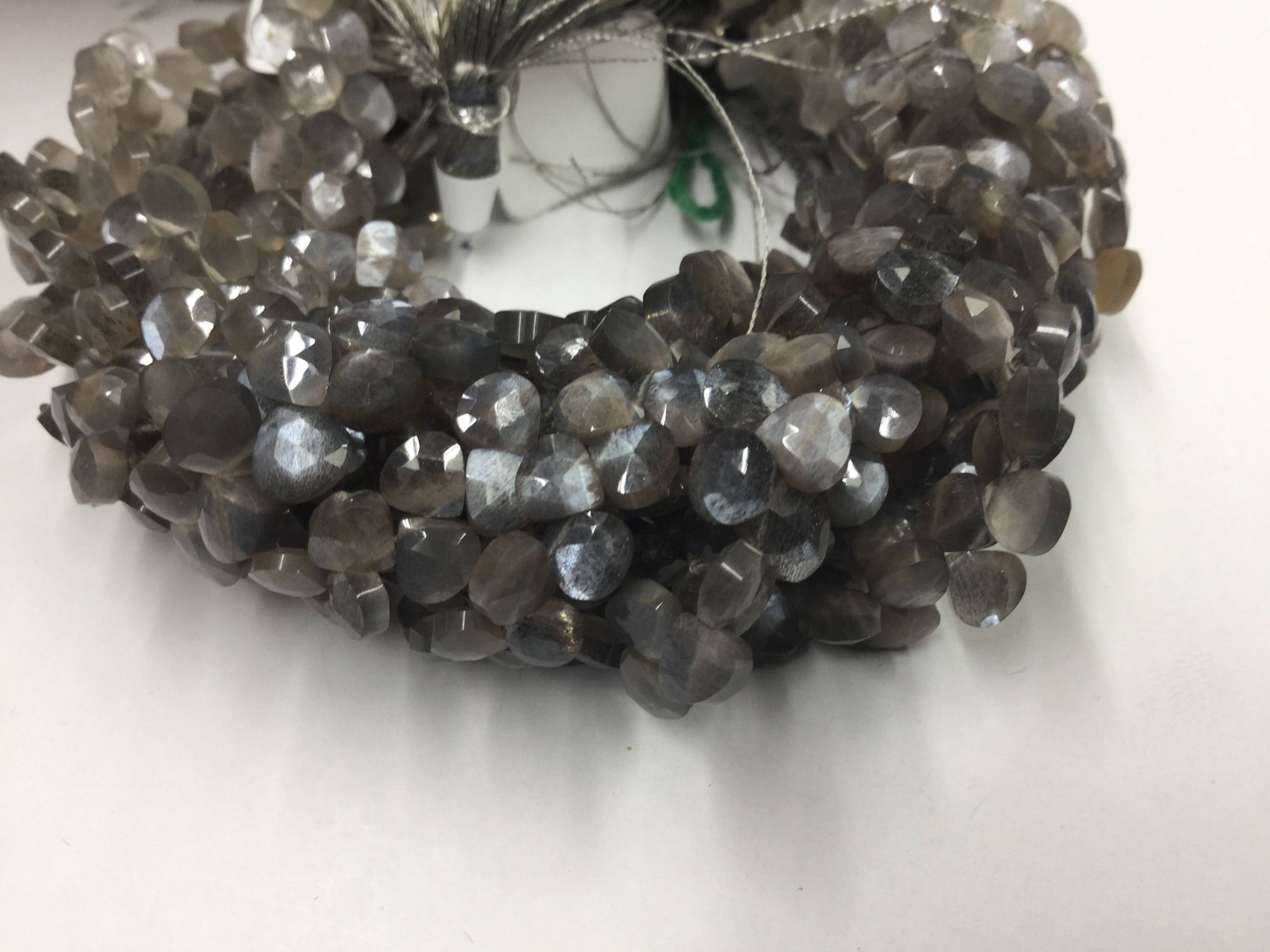 Mystic Grey Moonstone Hearts Faceted