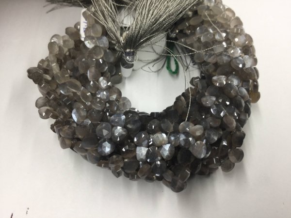 Mystic Grey Moonstone Hearts Faceted