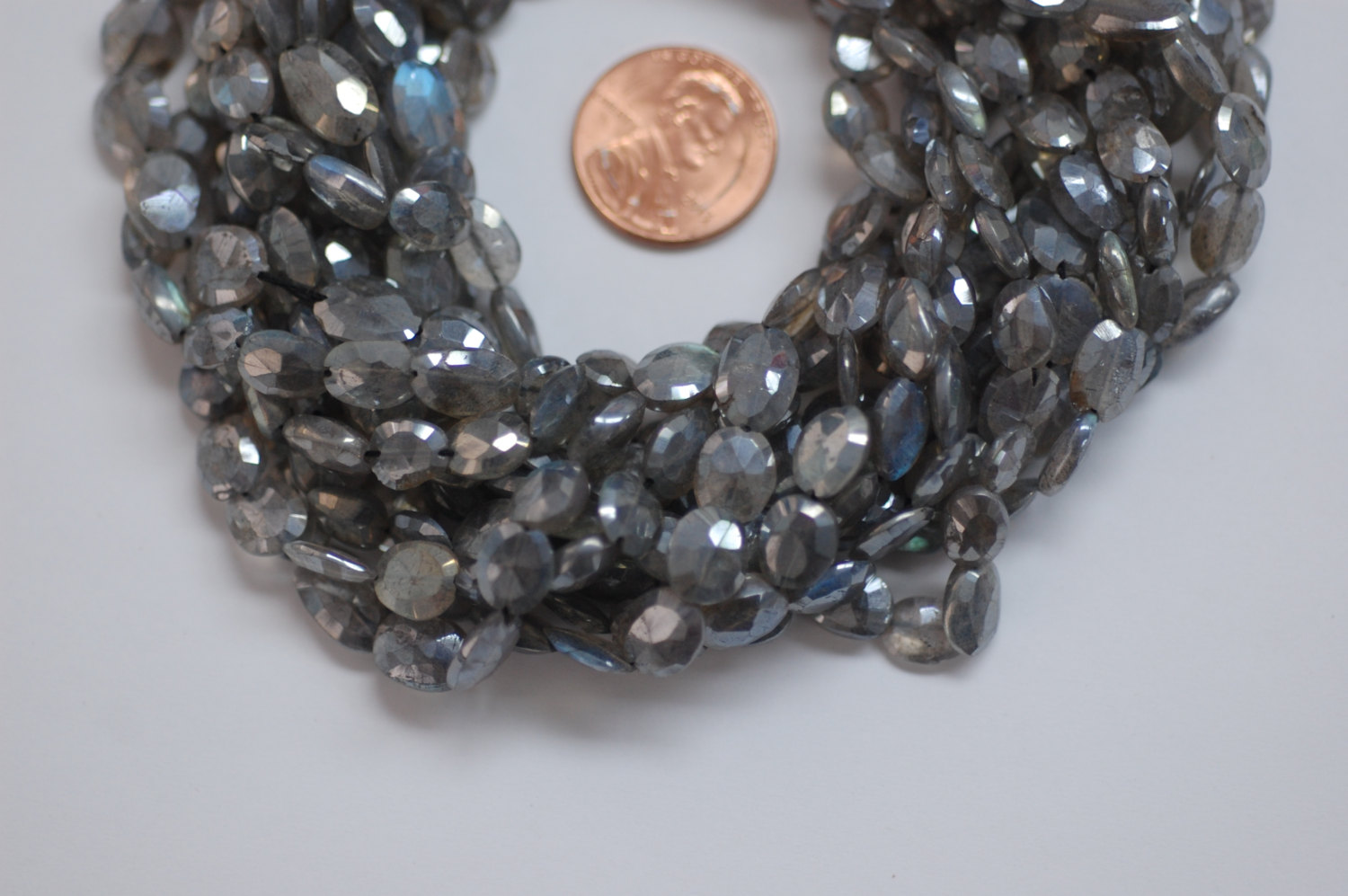 Mystic Labradorite Straight Drill Oval Faceted Coated