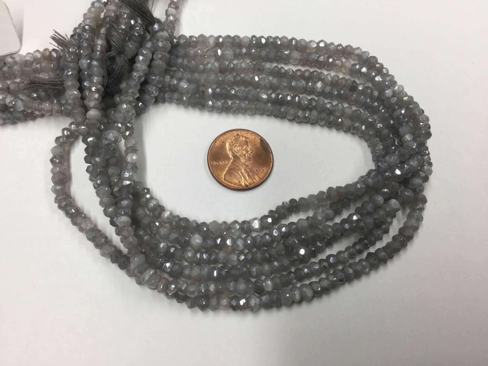 Mystic Grey Moonstone Rondelles Faceted