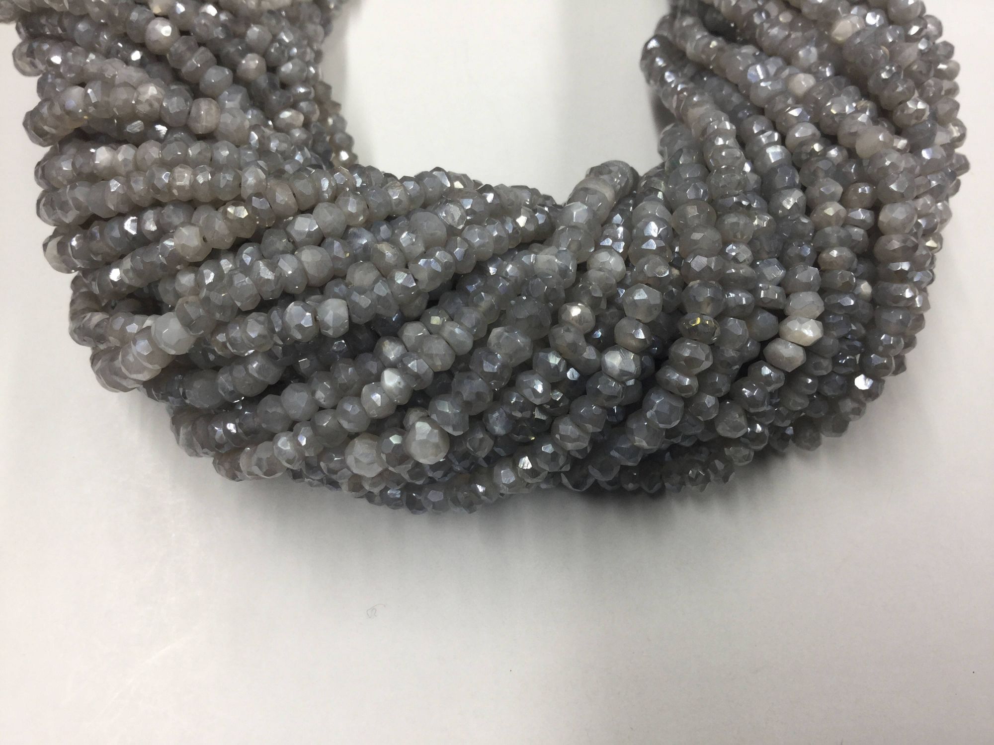 Mystic Grey Moonstone Rondelles Faceted