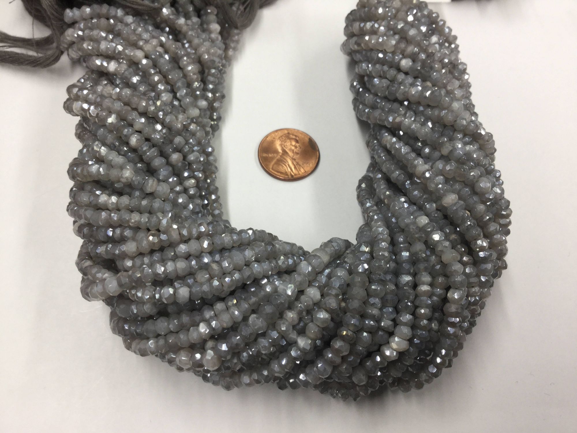 Mystic Grey Moonstone Rondelles Faceted