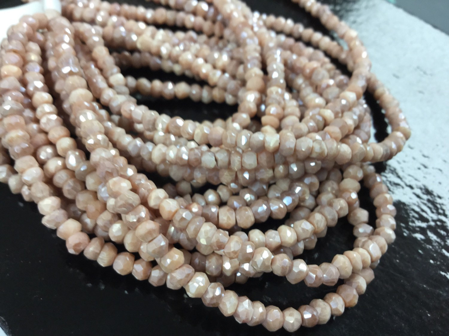 Natural Light Peach Moonstone Rondelles Faceted (Coated)