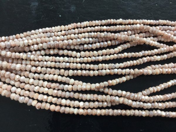 Natural Light Peach Moonstone Rondelles Faceted (Coated)