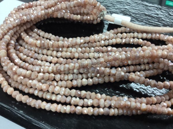 Natural Light Peach Moonstone Rondelles Faceted (Coated)