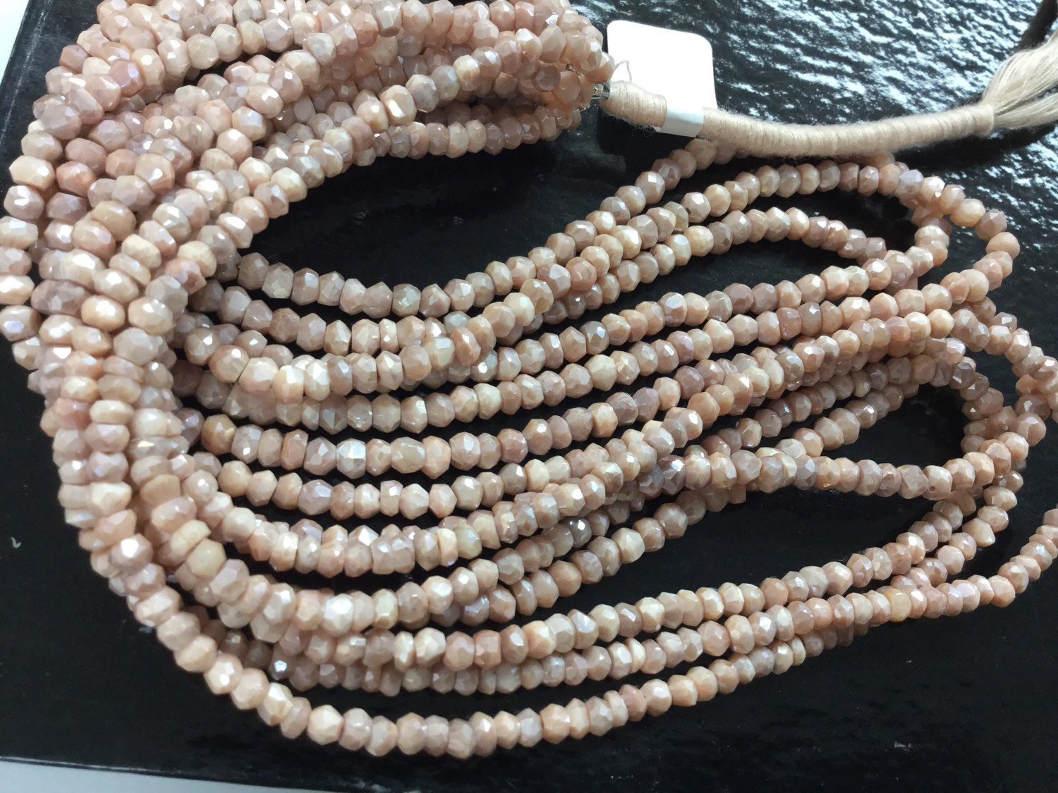 Natural Light Peach Moonstone Rondelles Faceted (Coated)