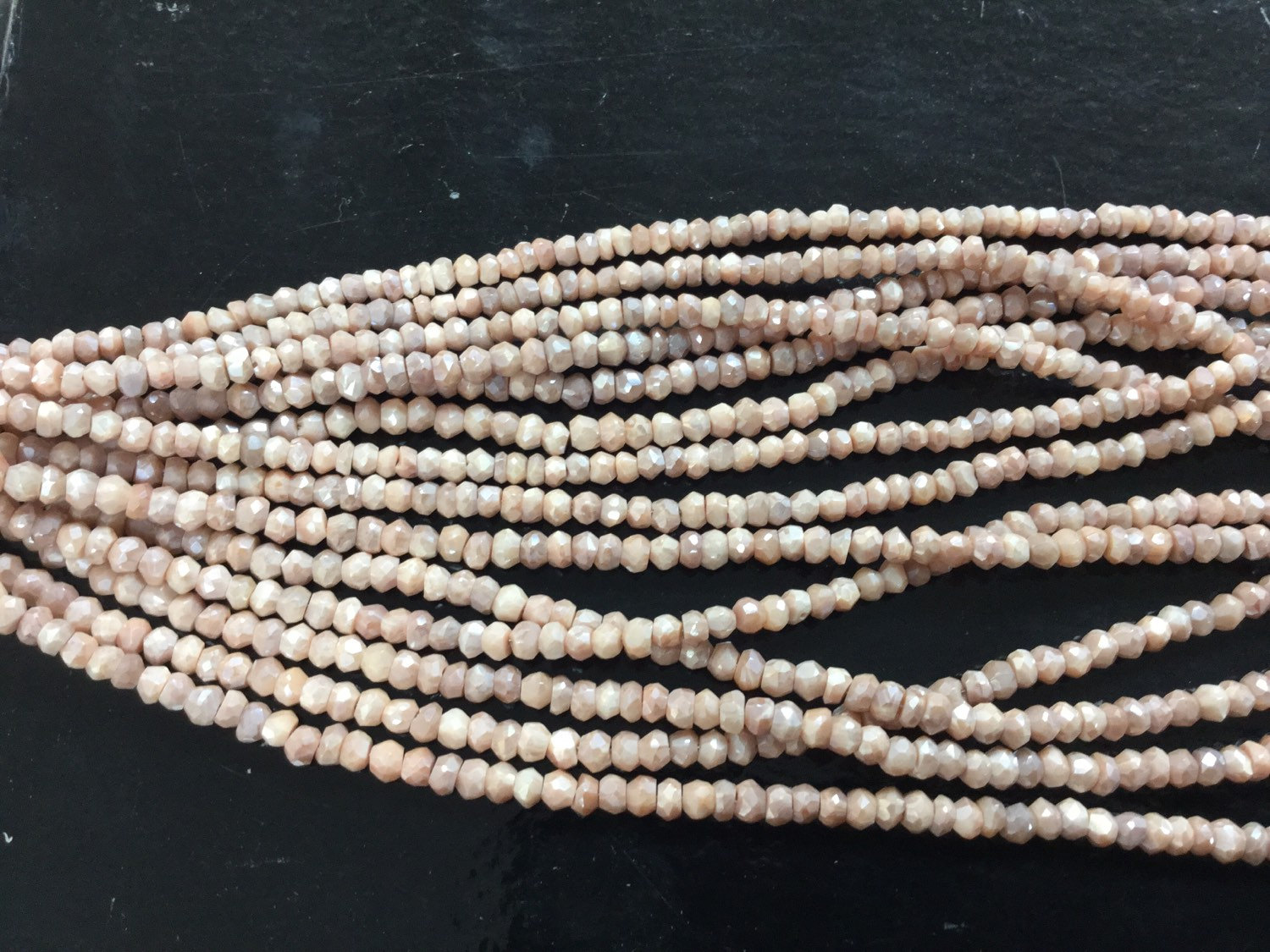 Natural Light Peach Moonstone Rondelles Faceted (Coated)