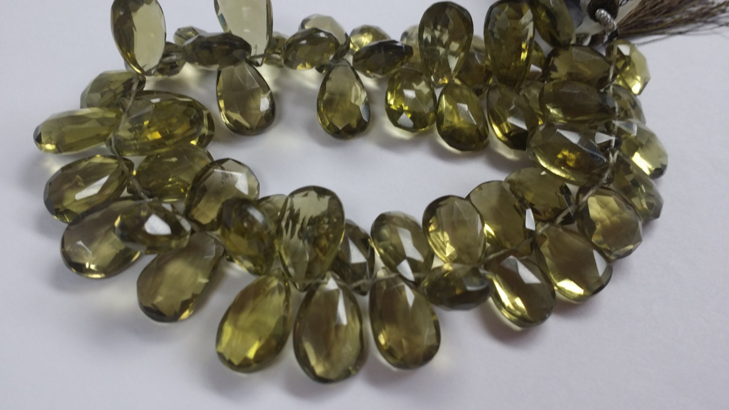 NATURAL Olive Green Hydro Quartz Pears Faceted