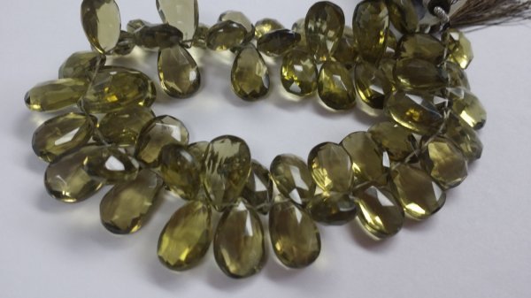 NATURAL Olive Green Hydro Quartz Pears Faceted
