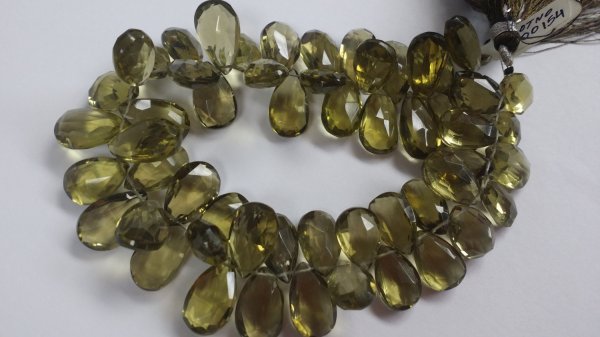 NATURAL Olive Green Hydro Quartz Pears Faceted
