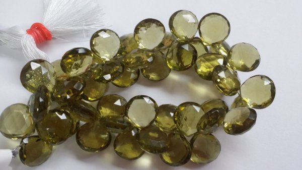 Natural Olive Green Quartz Hearts