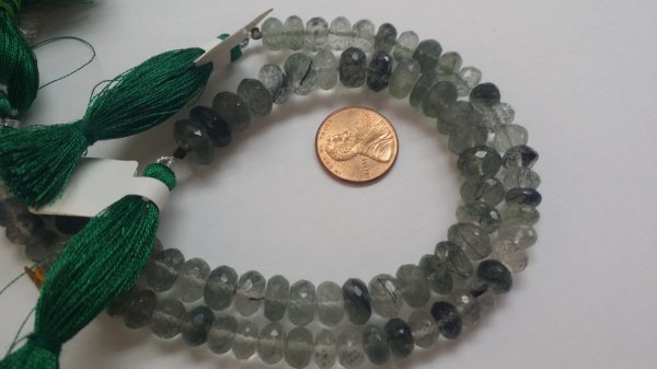 Natural Toumilated Quartz Rondelles
