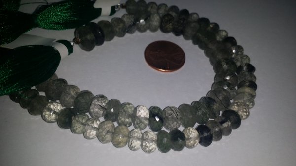 Natural Toumilated Quartz Rondelles