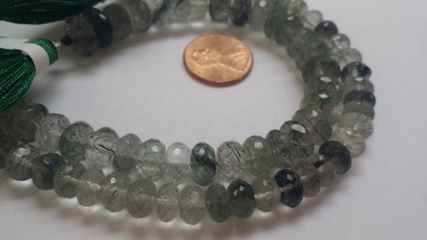 Natural Toumilated Quartz Rondelles