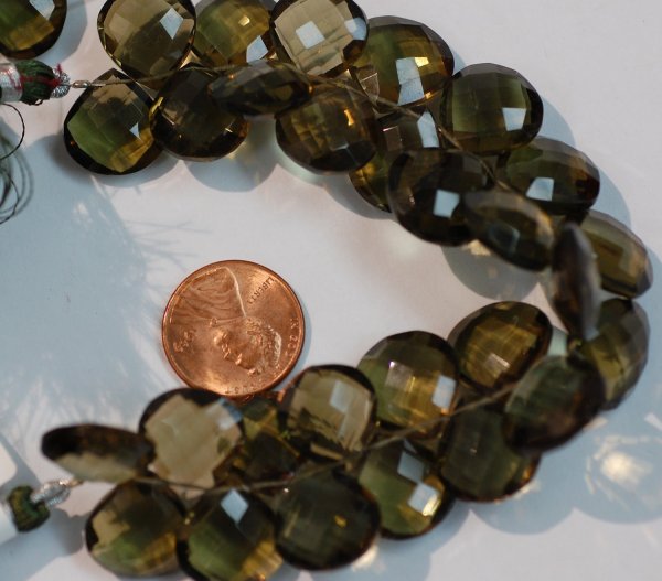 Olive Color Hearts Hydro Quartz Faceted