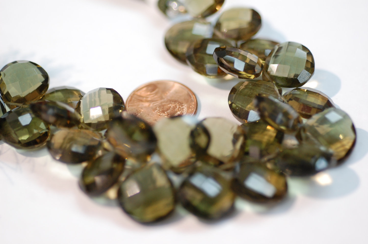 Olive Color Hearts Hydro Quartz Faceted