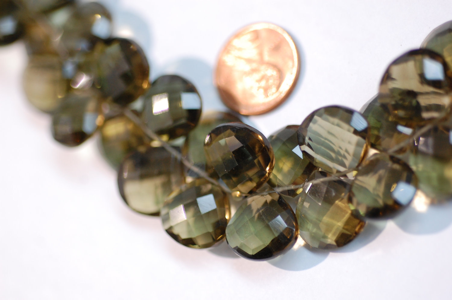 Olive Color Hearts Hydro Quartz Faceted