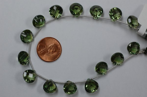 Olive Color Hydro Quartz Concave Hearts