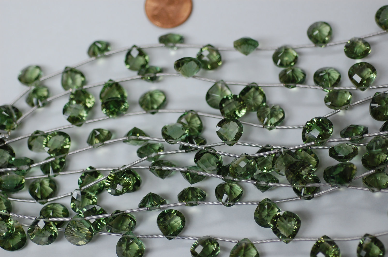 Olive Color Hydro Quartz Concave Hearts
