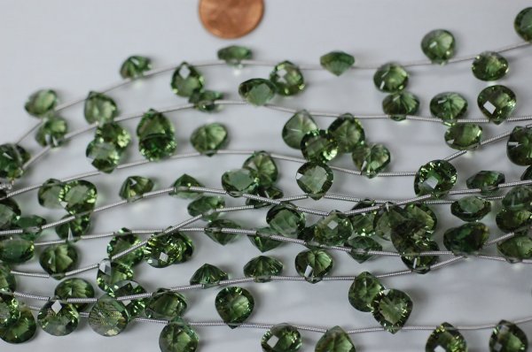 Olive Color Hydro Quartz Concave Hearts