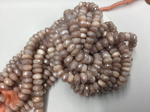 Peach Moonstone Rondelles Faceted Coated