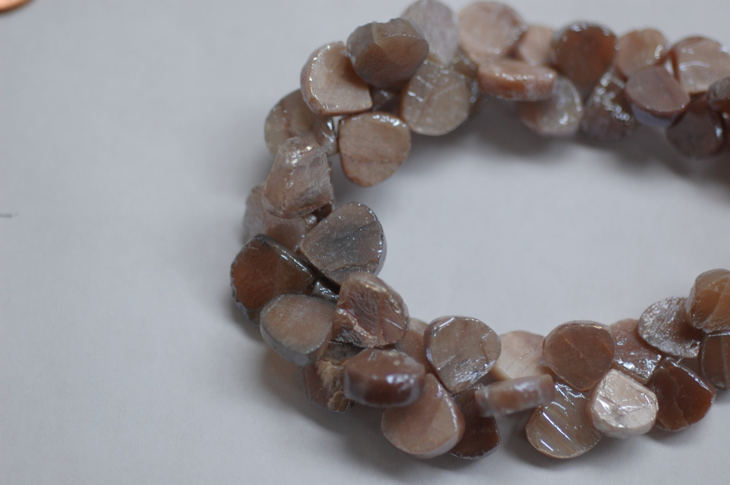 Peach Moonstone Hearts Faceted Coated
