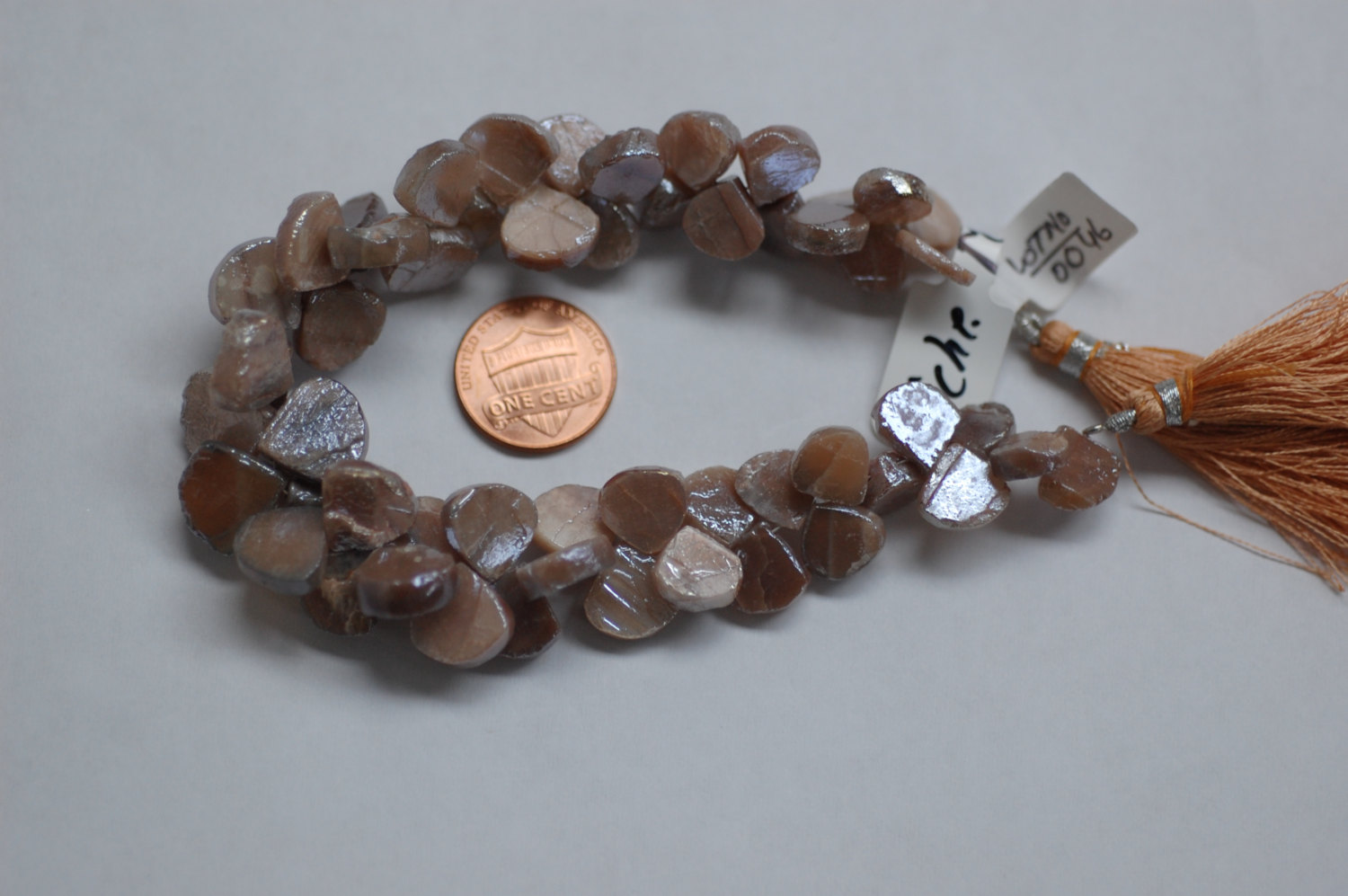 Peach Moonstone Hearts Faceted Coated