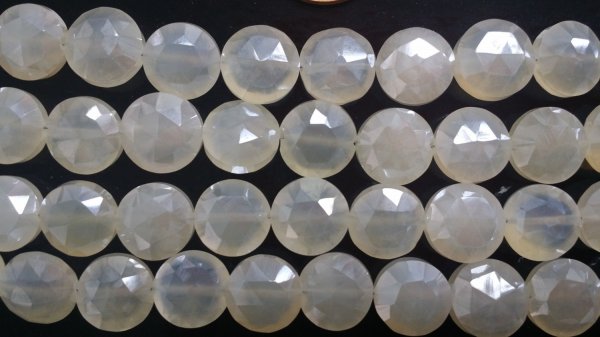 Pearl White Chalcedony Coins Faceted