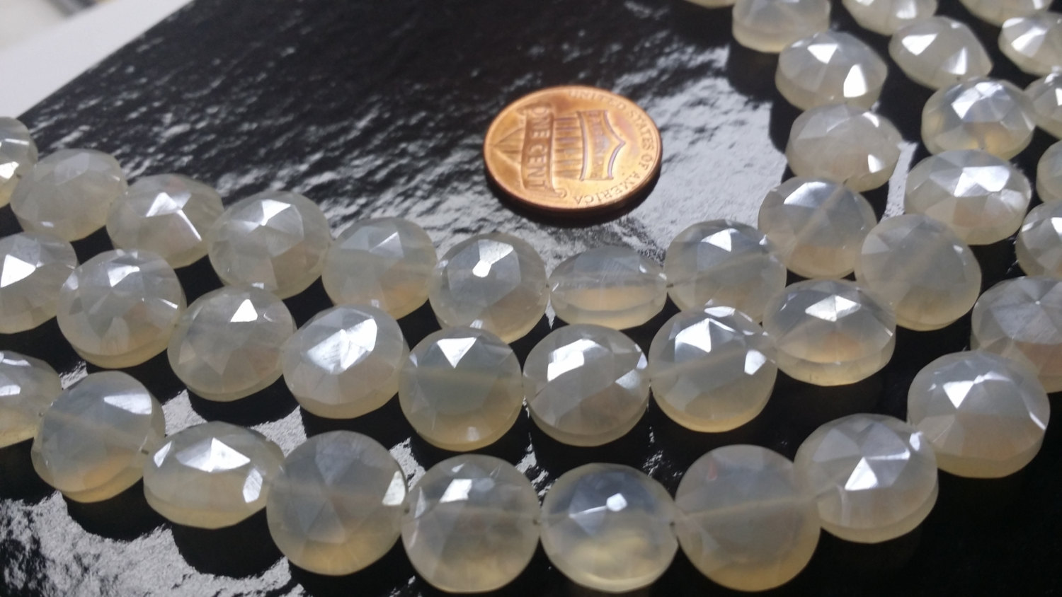 Pearl White Chalcedony Coins Faceted