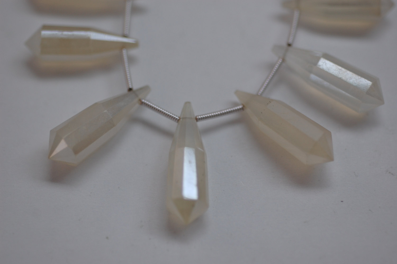 Pearl White Chalcedony Long Drop Concave Faceted