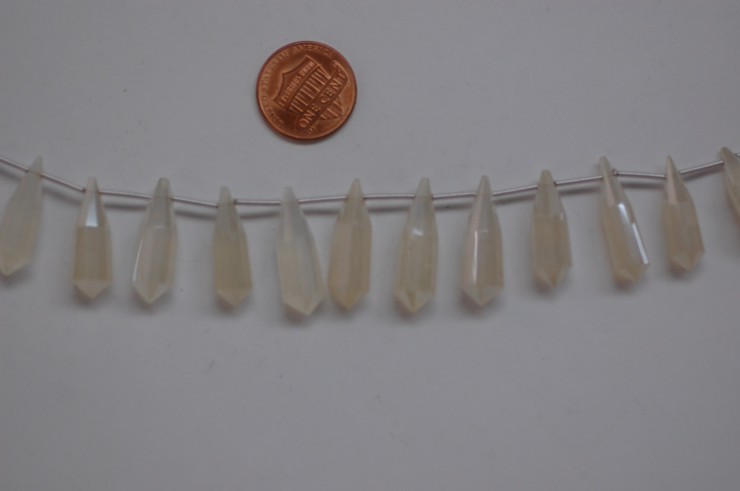 Pearl White Chalcedony Long Drop Concave Faceted