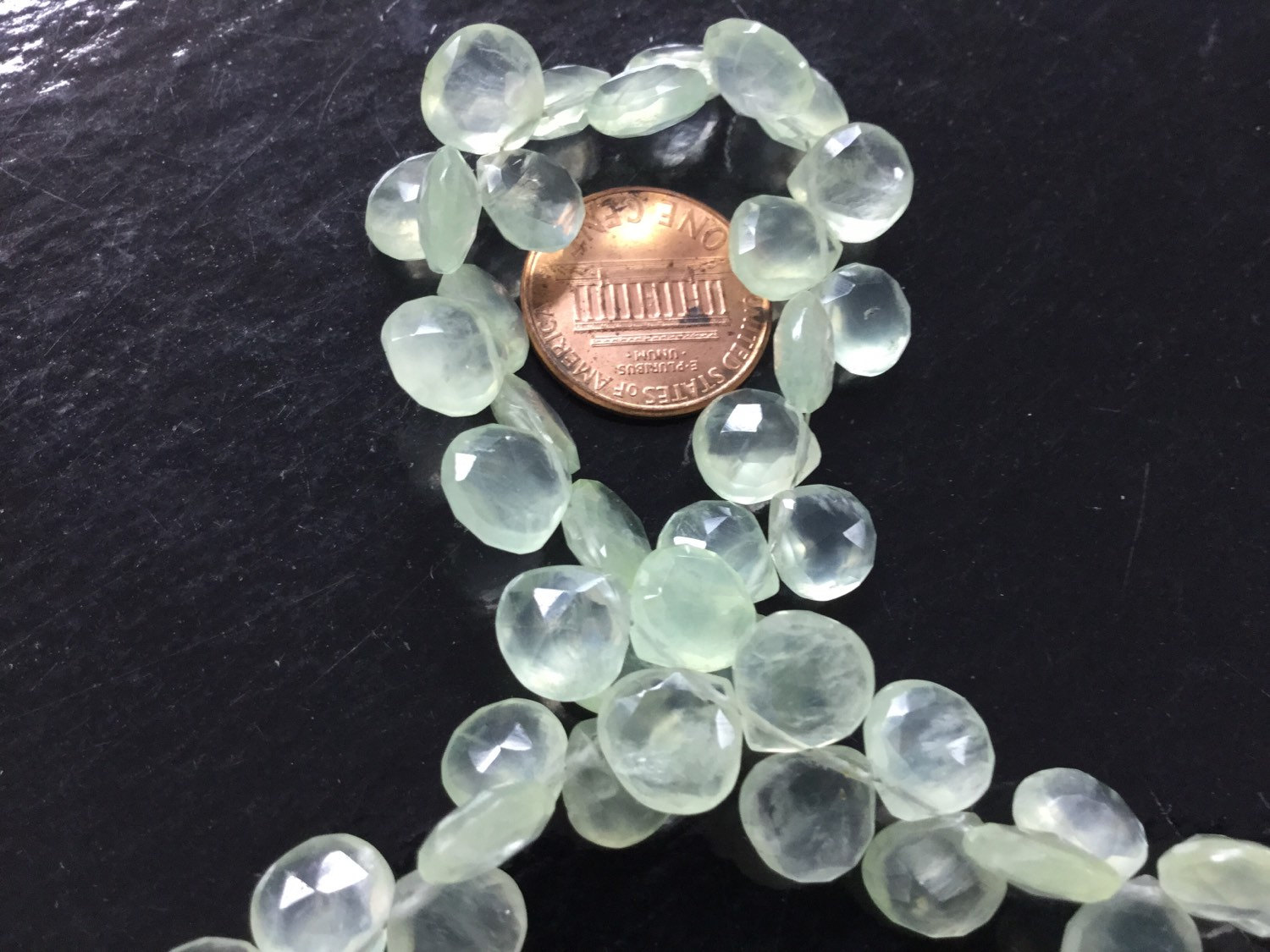 Prehnite Hearts Faceted