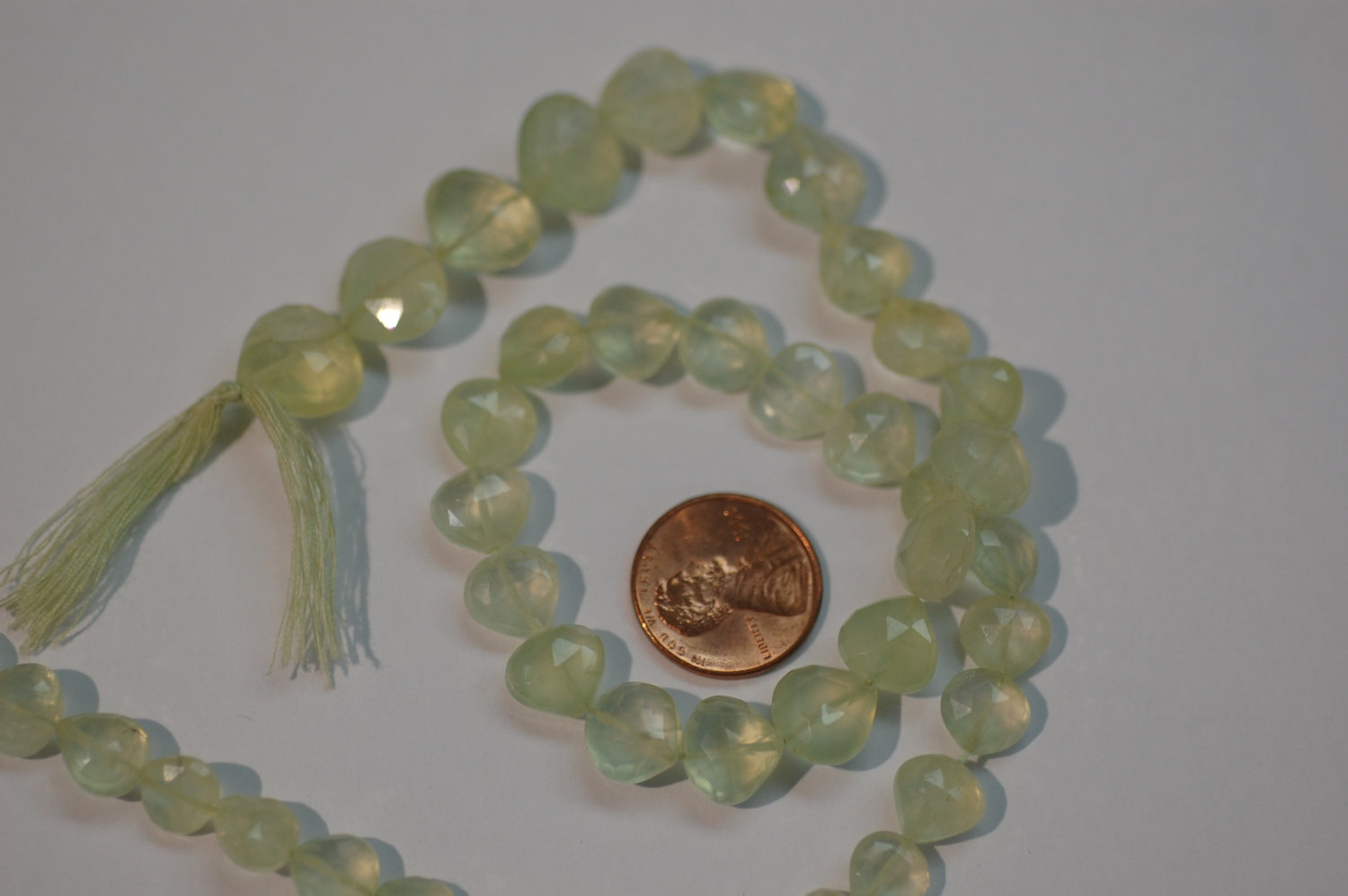 Prehnite Straight Drill Hearts Faceted