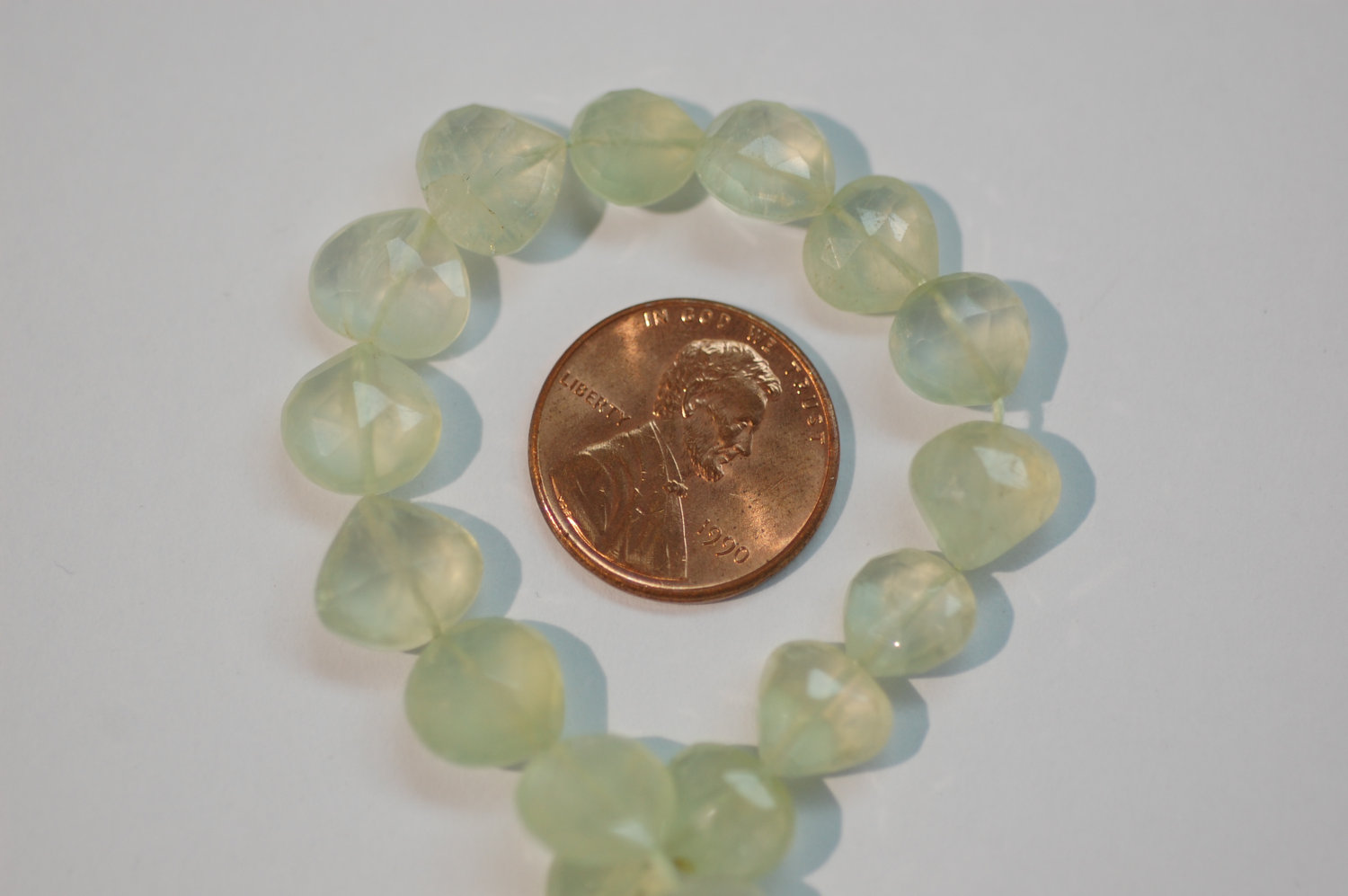 Prehnite Straight Drill Hearts Faceted