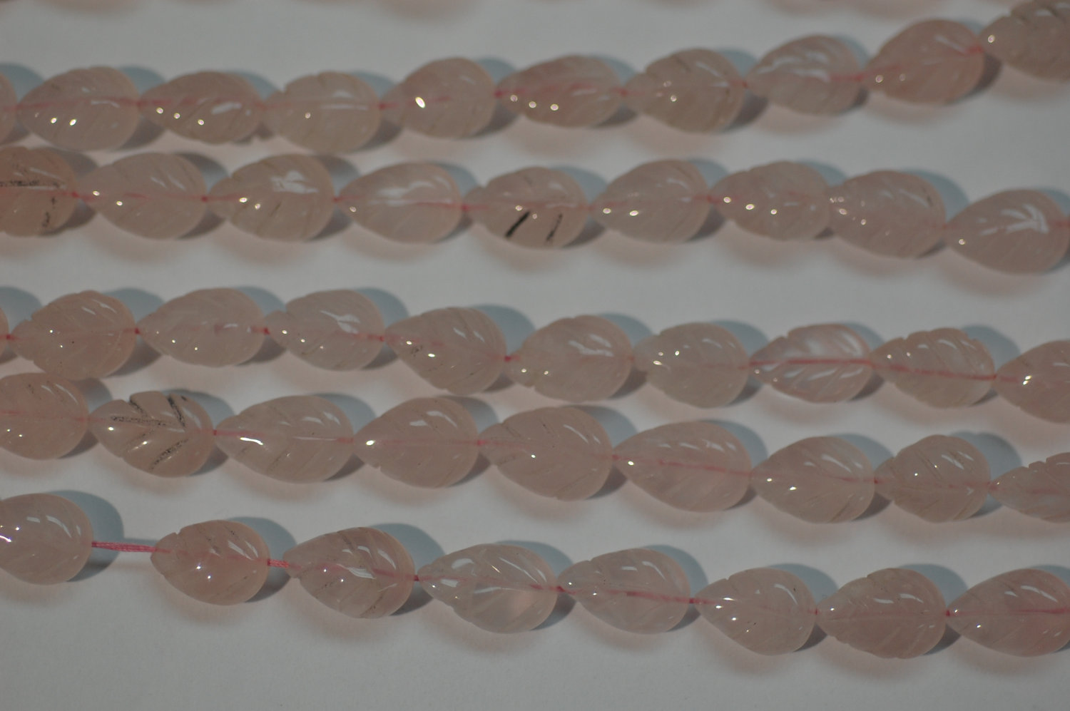 Rose Quartz Straight Drill Hand Carved Leaf Cut Faceted