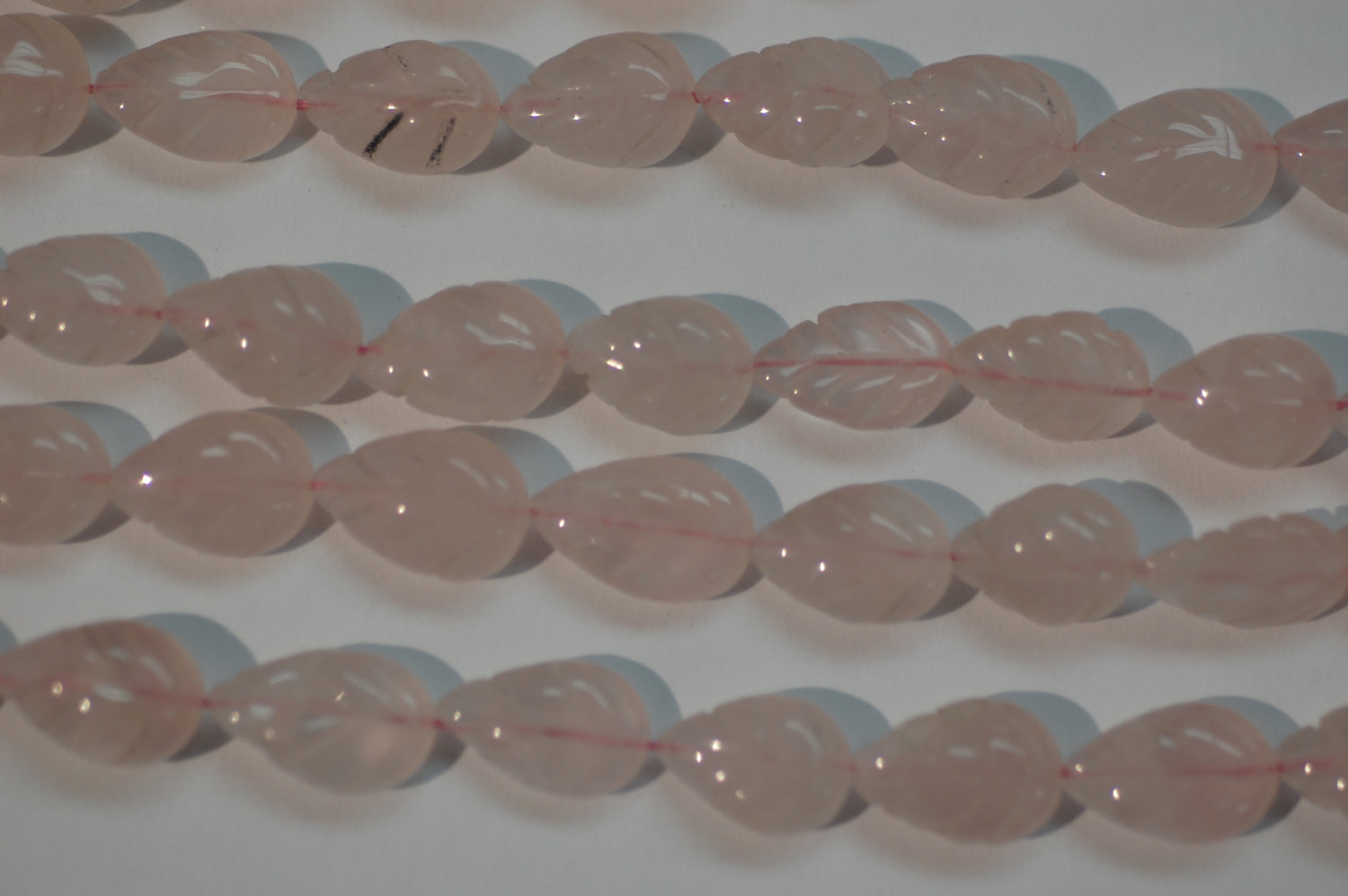 Rose Quartz Straight Drill Hand Carved Leaf Cut Faceted