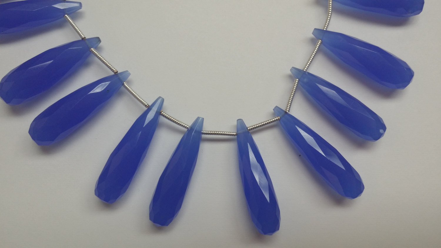 Royal Blue Chalcedony Long Drops Faceted Heated