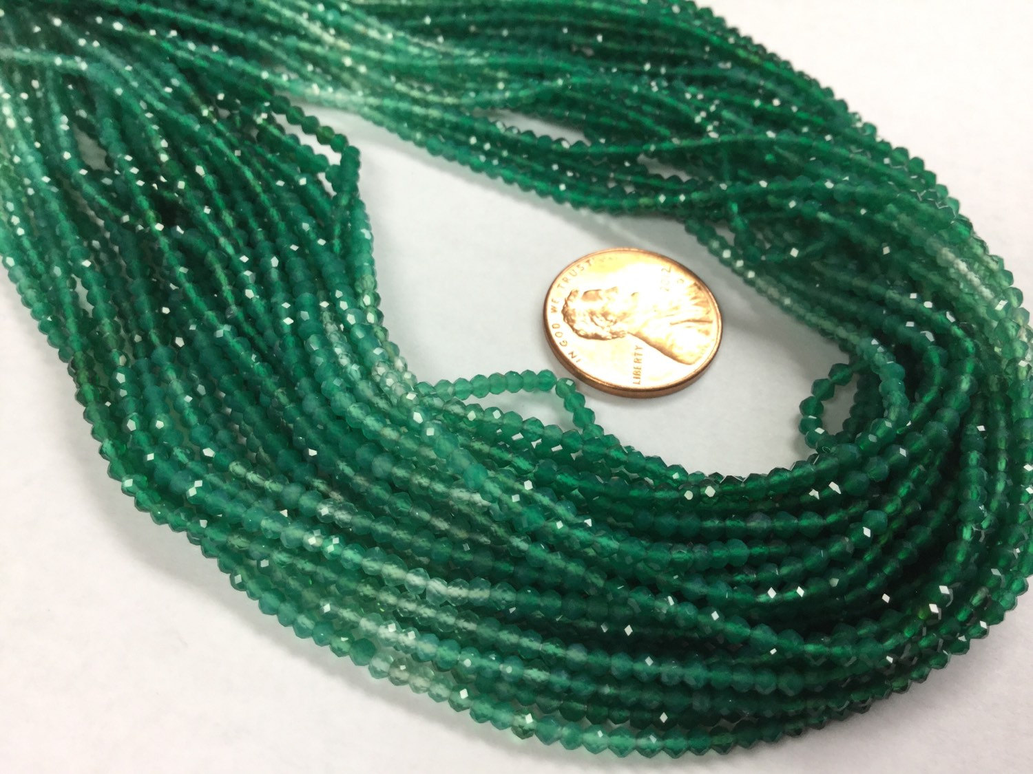 Shaded Green Onyx Rondelles Faceted