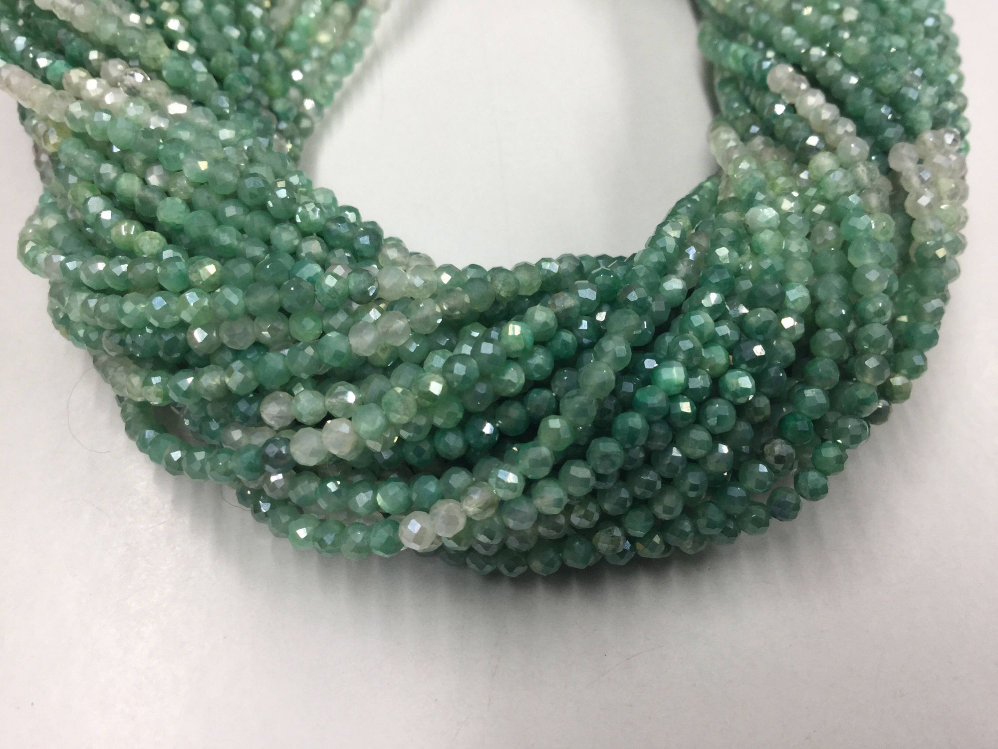 Shaded Mystic Green Onyx Rondelles Faceted