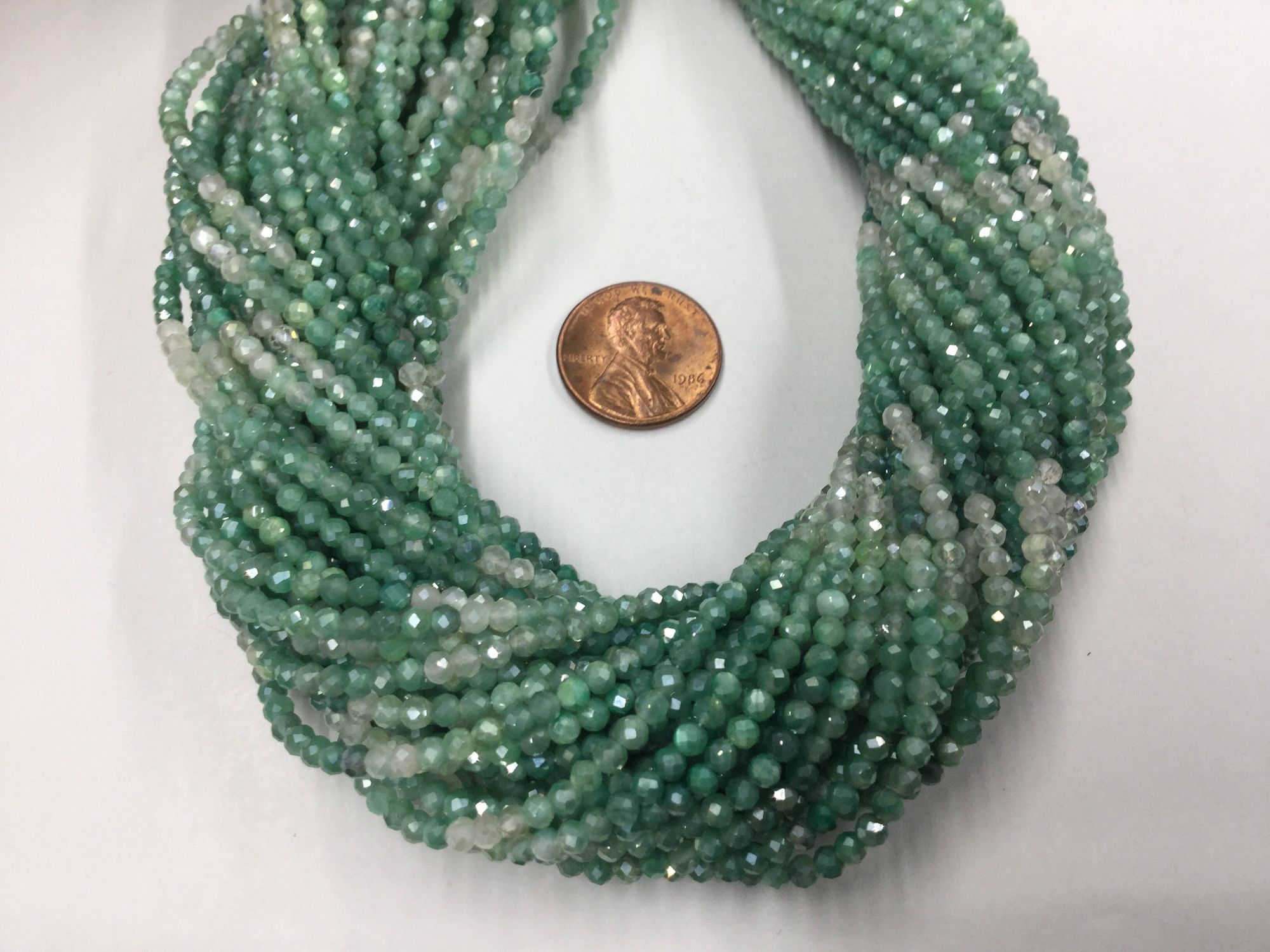 Shaded Mystic Green Onyx Rondelles Faceted