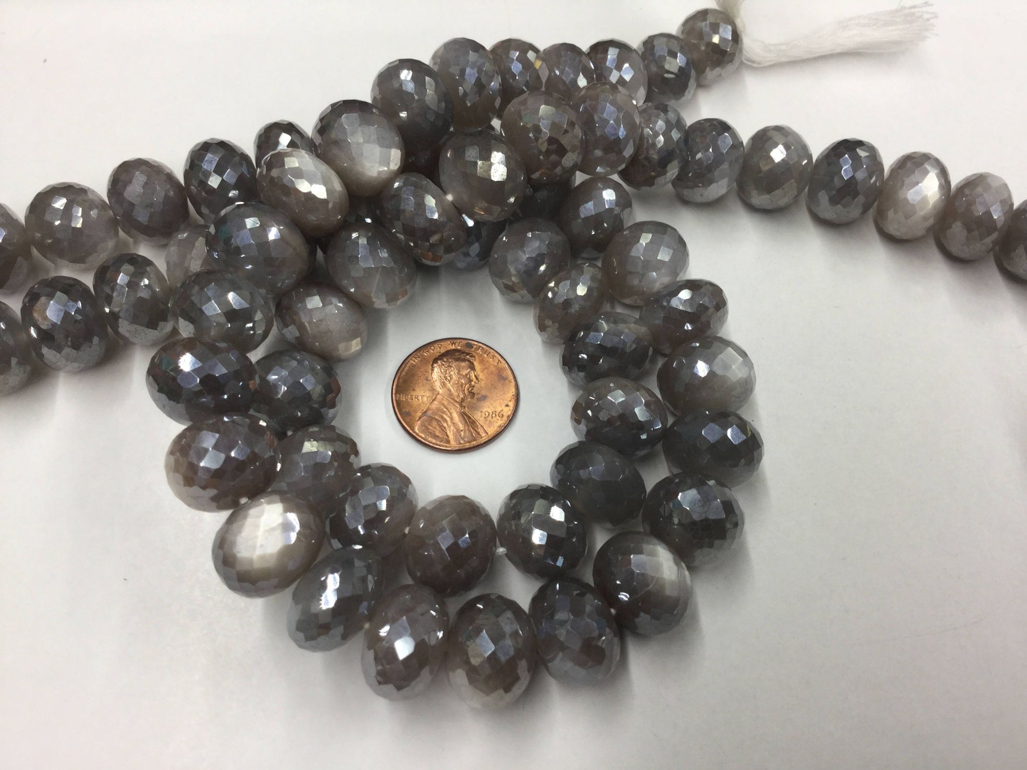 Silver Moonstone Rondelles Faceted