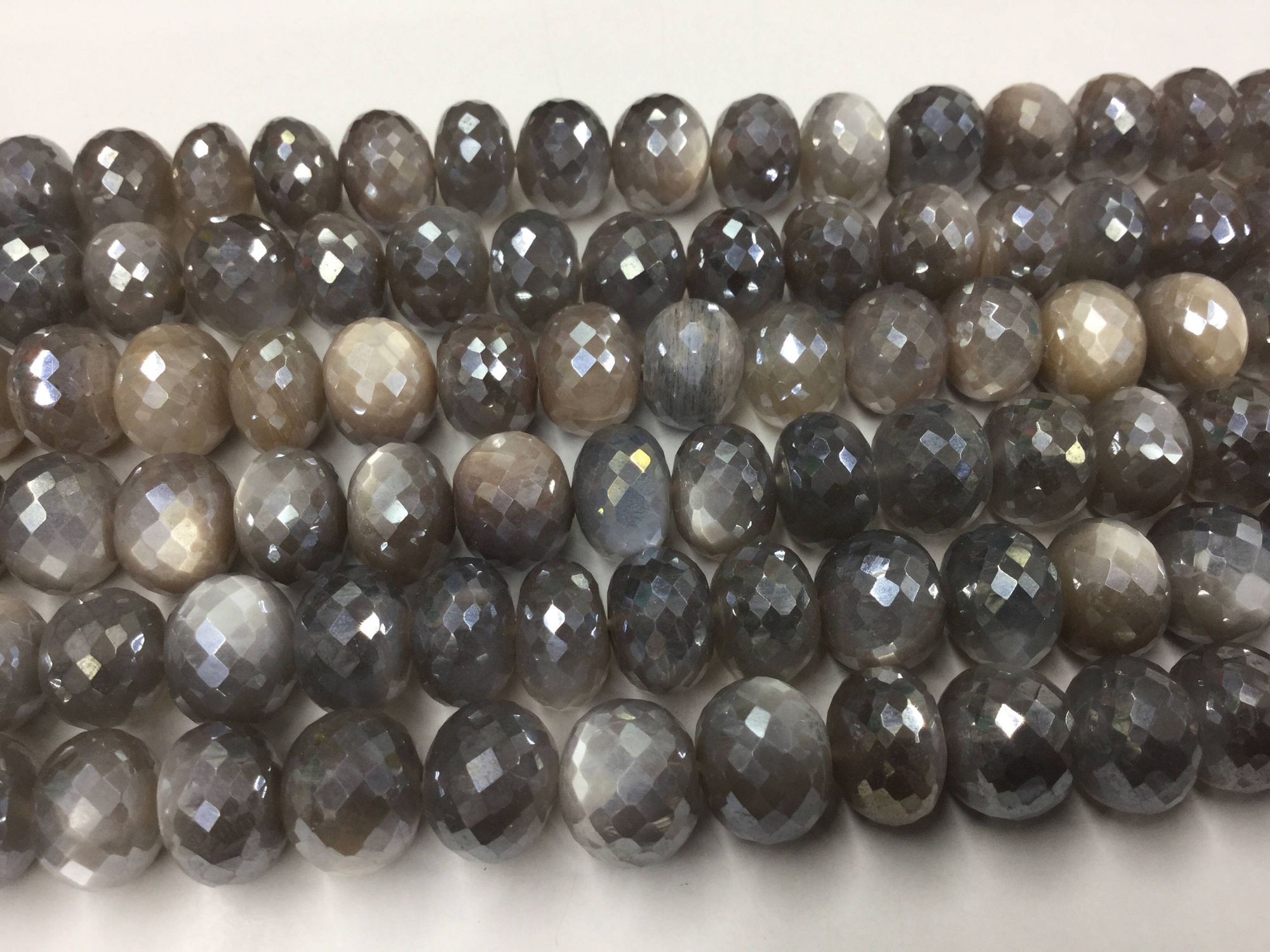 Silver Moonstone Rondelles Faceted
