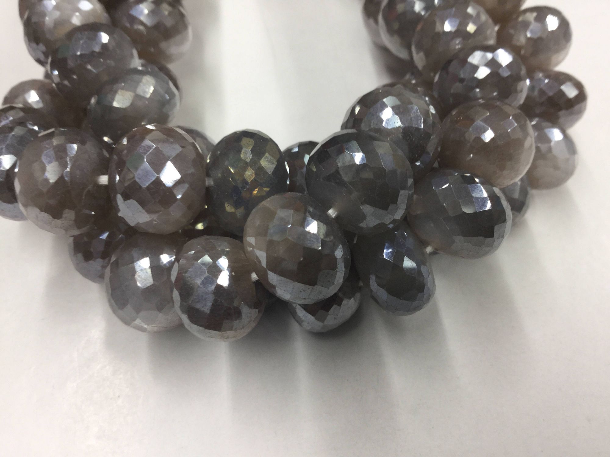 Silver Moonstone Rondelles Faceted